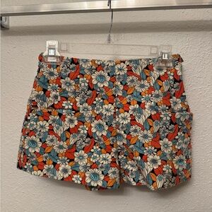 Zara High Waist Floral Shorts - Orange, Blue, White